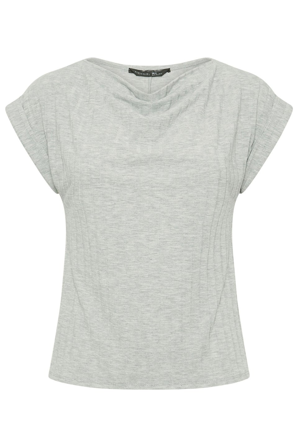 PixieGirl Petite Grey Ribbed Cowl Neck Top