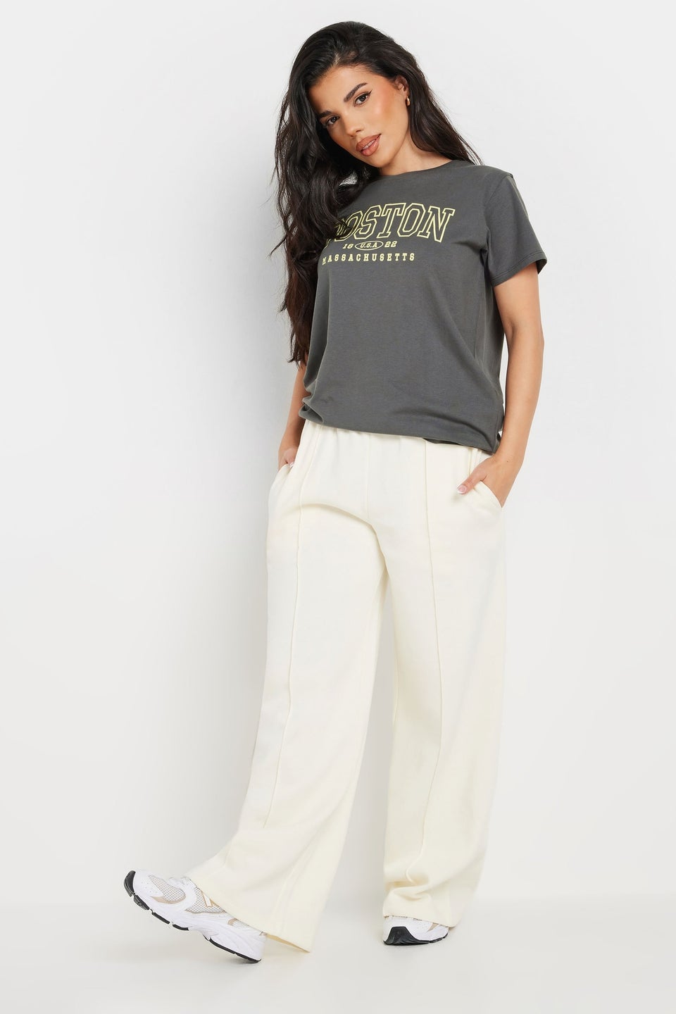 Pixiegirl Grey Boston Slogan T-Shirt