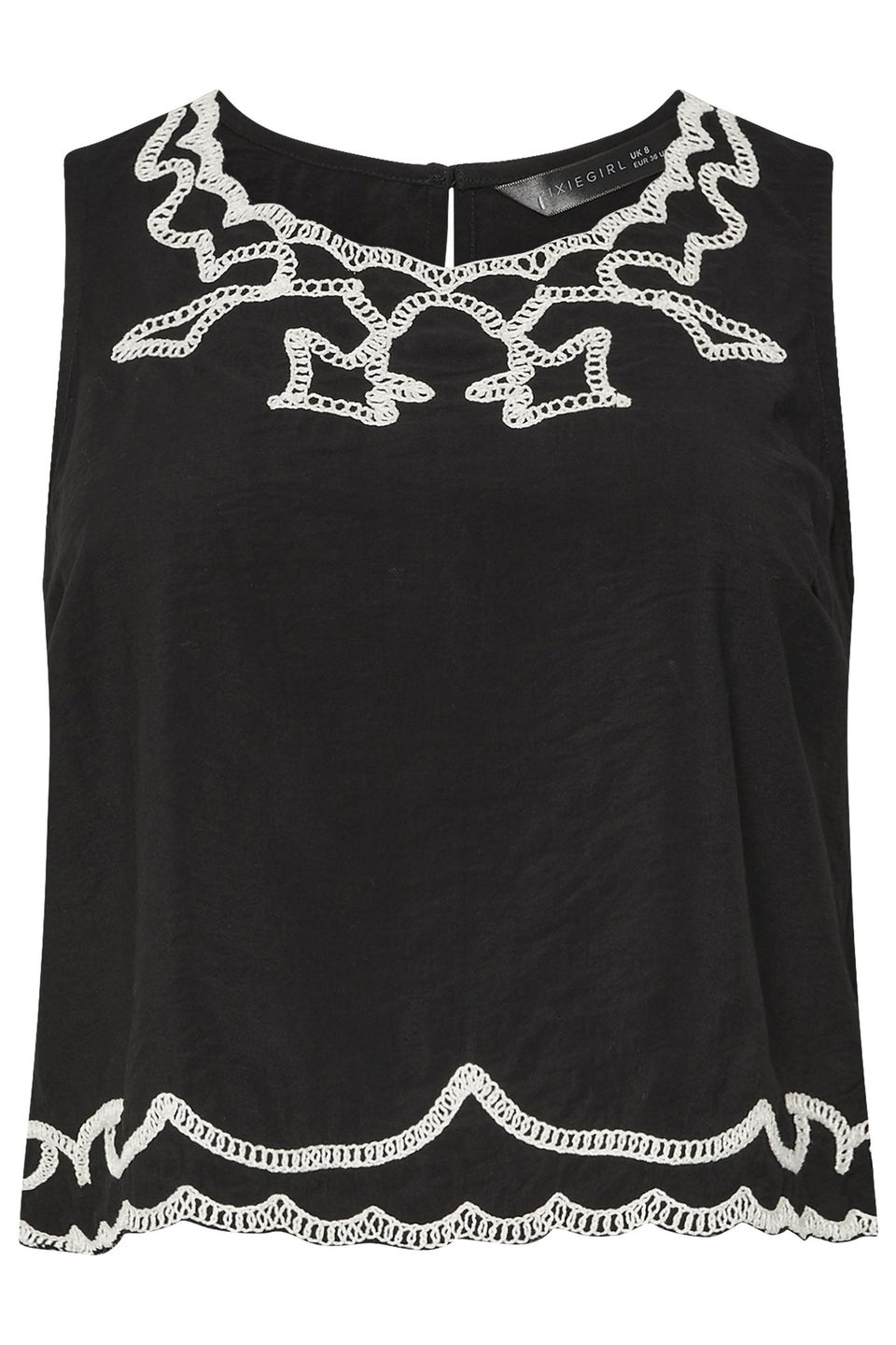 PixieGirl Petite Black Embroidered Sleeveless Top