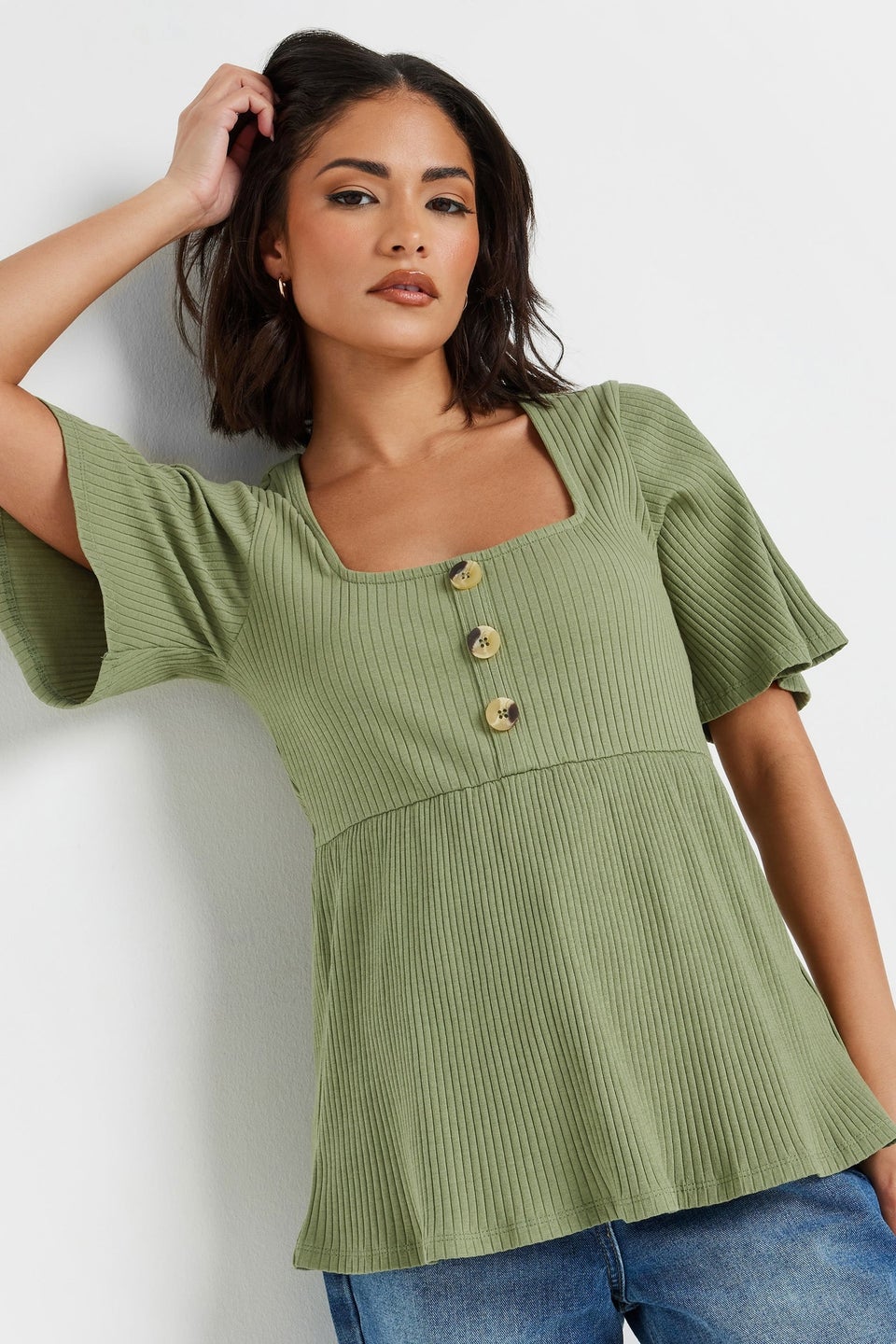 Pixiegirl Sage Green Ribbed Smock Top