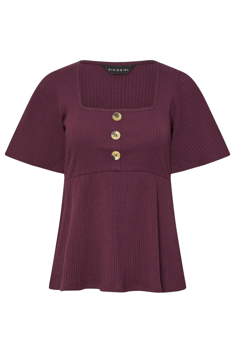 Pixiegirl Burgundy Red Ribbed Smock Top