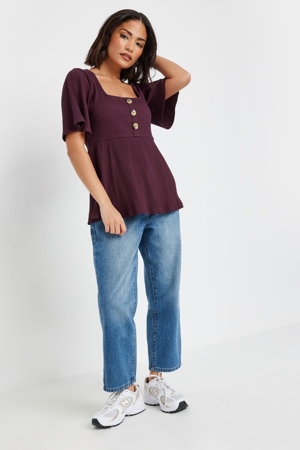 Pixiegirl Burgundy Red Ribbed Smock Top