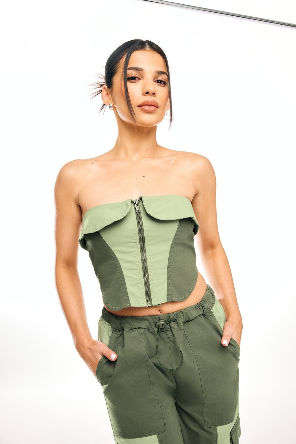 Pixiegirl Khaki Green Colourblock Bandeau Corset Top