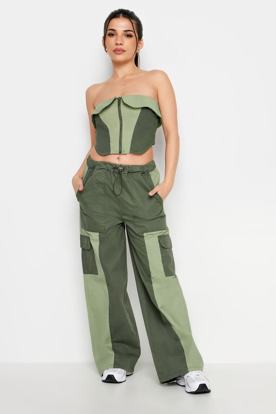 Pixiegirl Khaki Green Colourblock Bandeau Corset Top
