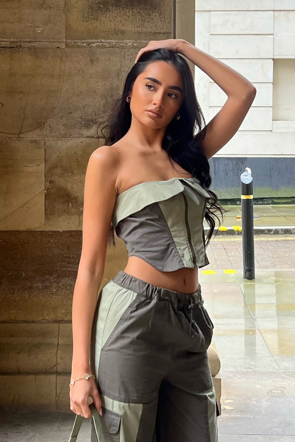 Pixiegirl Khaki Green Colourblock Bandeau Corset Top