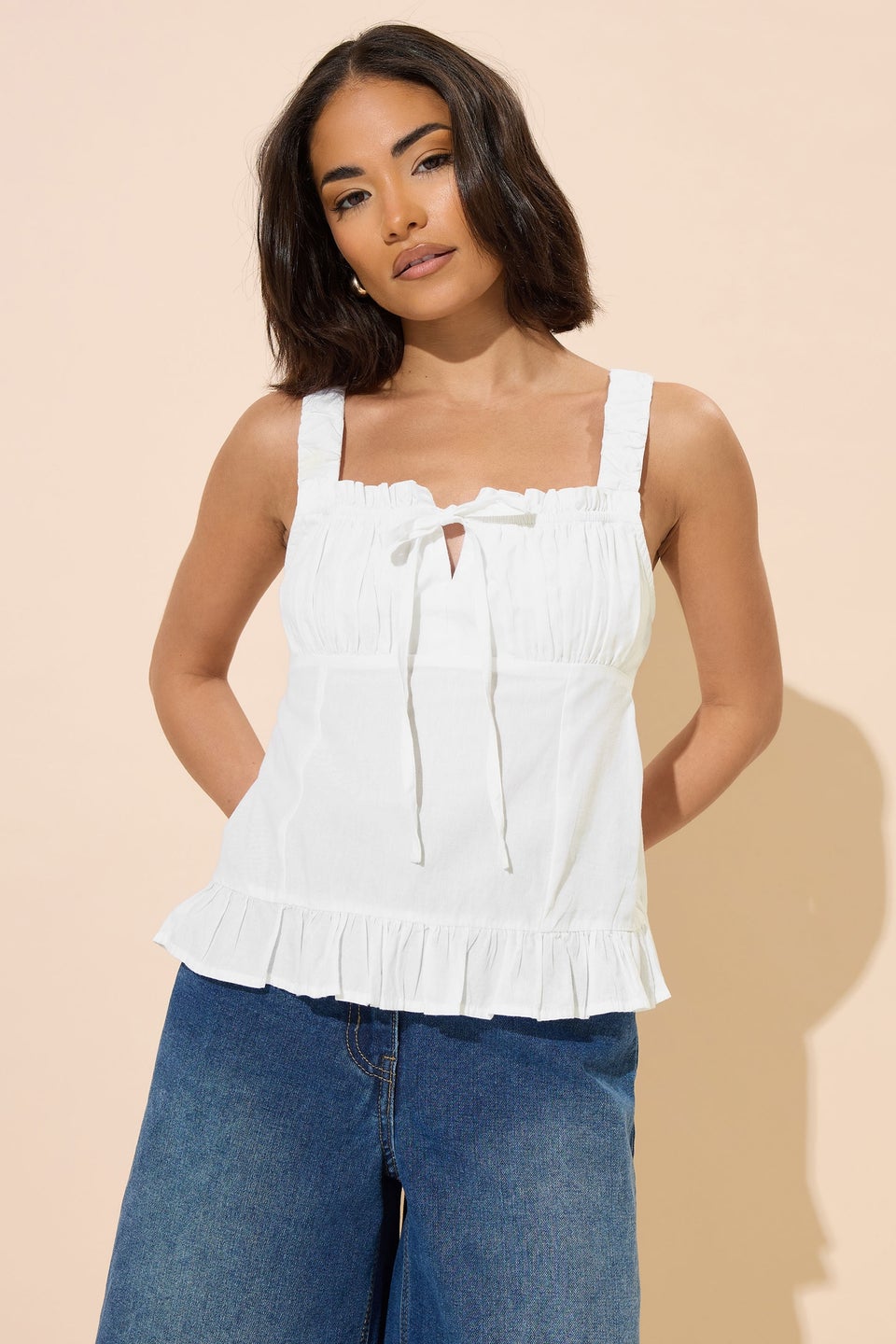 Pixiegirl White Ruched Bust Tie Front Top