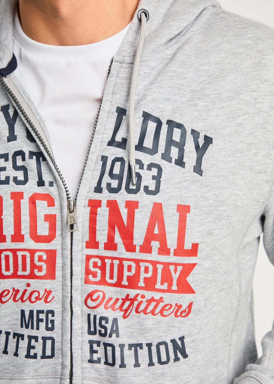Tokyo Laundry Light Grey Full Zip Printed Hoody With Drawcord