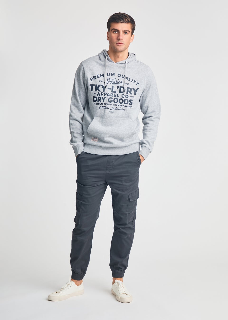 Tokyo Laundry Light Grey Printed Hoody With Drawcord