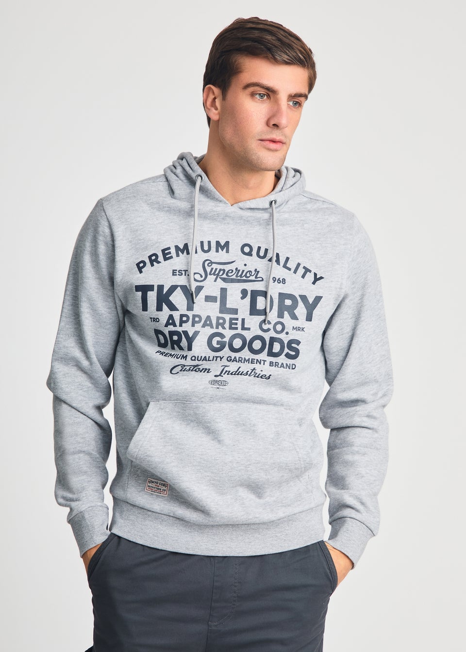 Tokyo Laundry Light Grey Printed Hoody With Drawcord