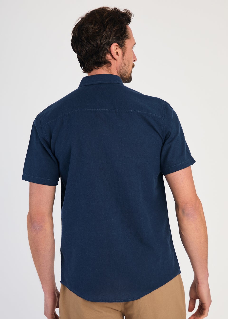 Tokyo Laundry Blue Linen Blend Short Sleeve Button-Up Shirt With Chest Pocket