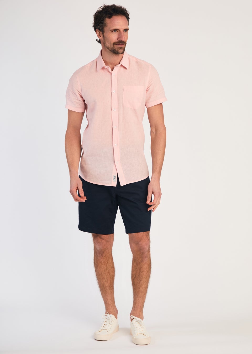Tokyo Laundry Pink Linen Blend Short Sleeve Button-Up Shirt With Chest Pocket
