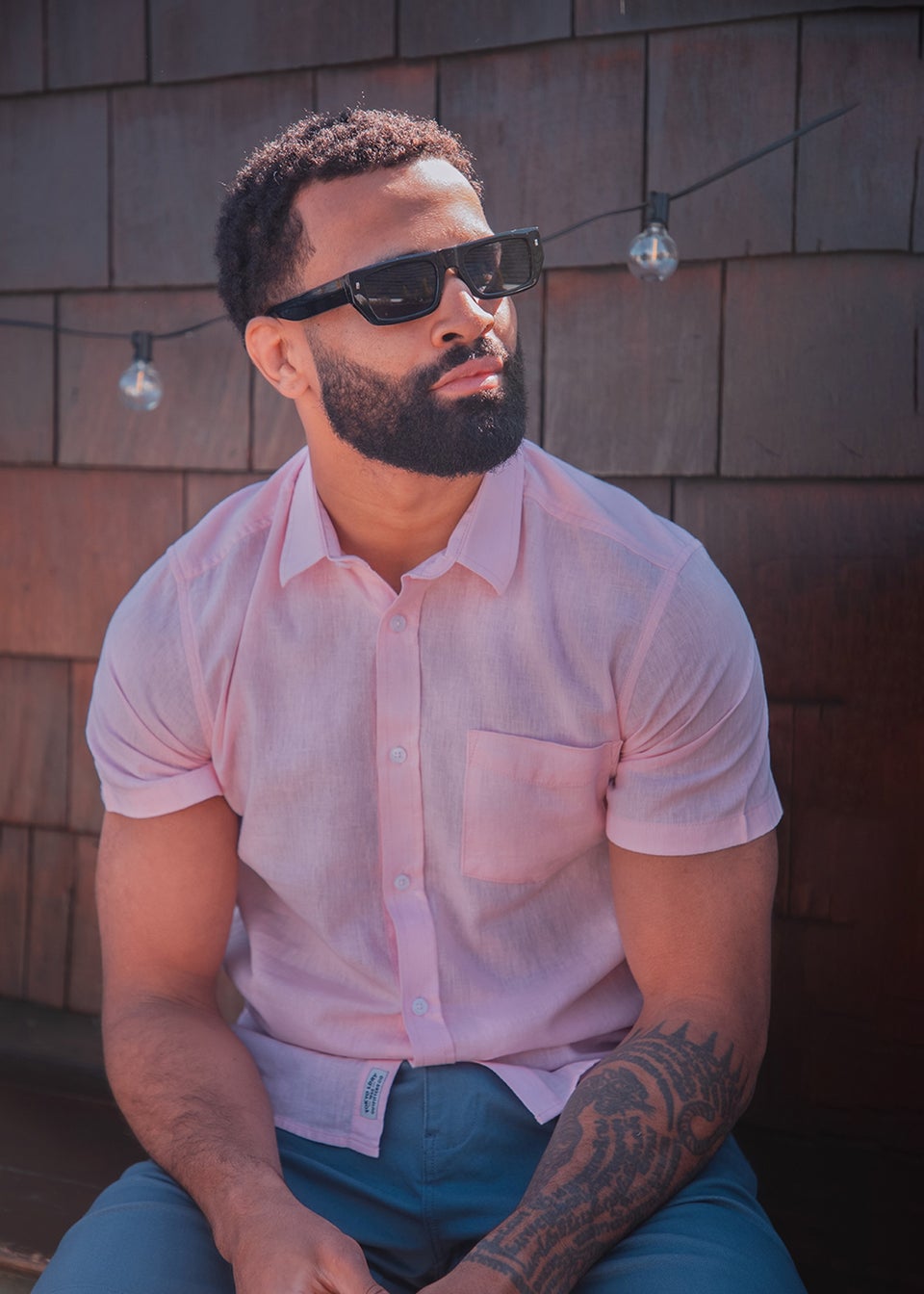 Tokyo Laundry Pink Linen Blend Short Sleeve Button-Up Shirt With Chest Pocket