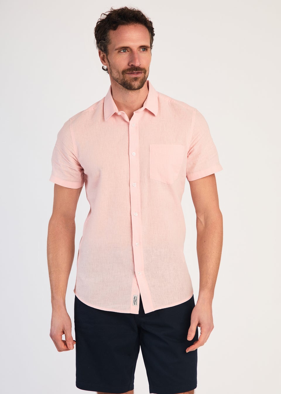Tokyo Laundry Pink Linen Blend Short Sleeve Button-Up Shirt With Chest Pocket