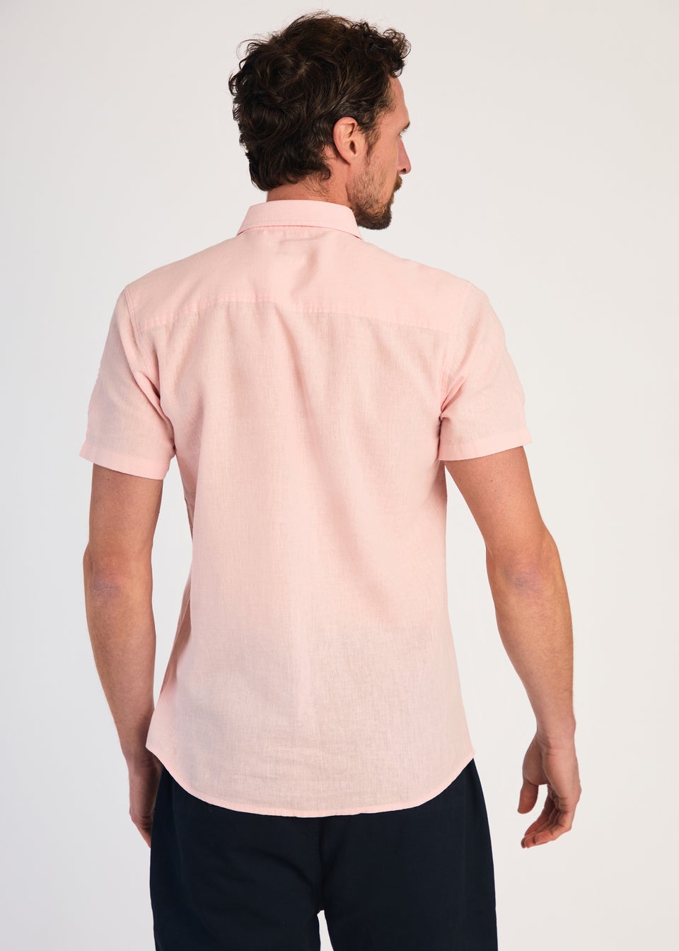 Tokyo Laundry Pink Linen Blend Short Sleeve Button-Up Shirt With Chest Pocket