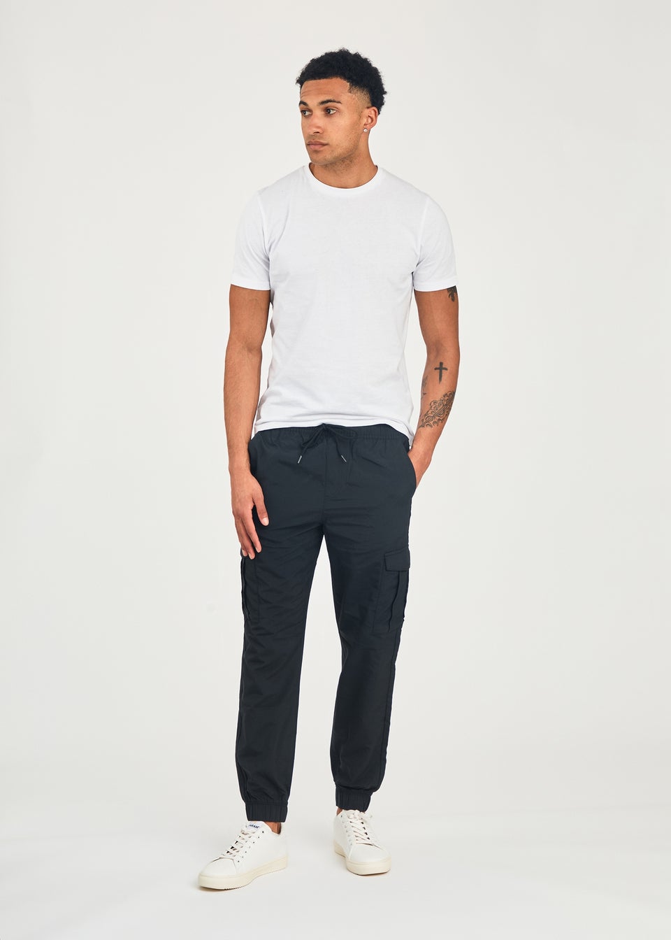 Tokyo Laundry Black Nylon Drawstring Cargo Trousers