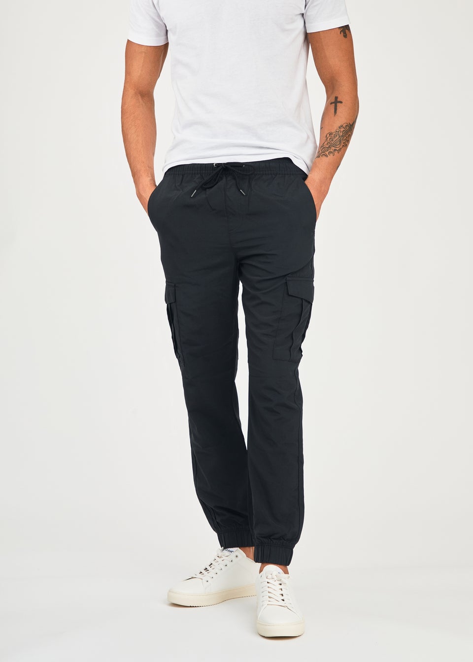 Tokyo Laundry Black Nylon Drawstring Cargo Trousers