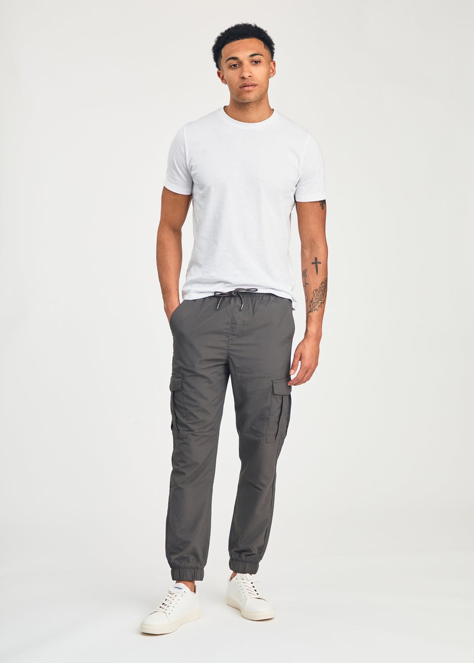 Tokyo Laundry Dark Grey Nylon Drawstring Cargo Trousers