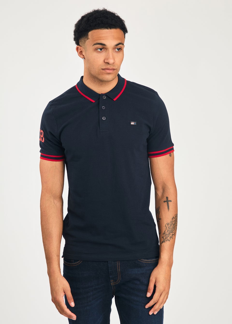 Tokyo Laundry Navy Cotton Short Sleeve Button-Up Polo Shirt