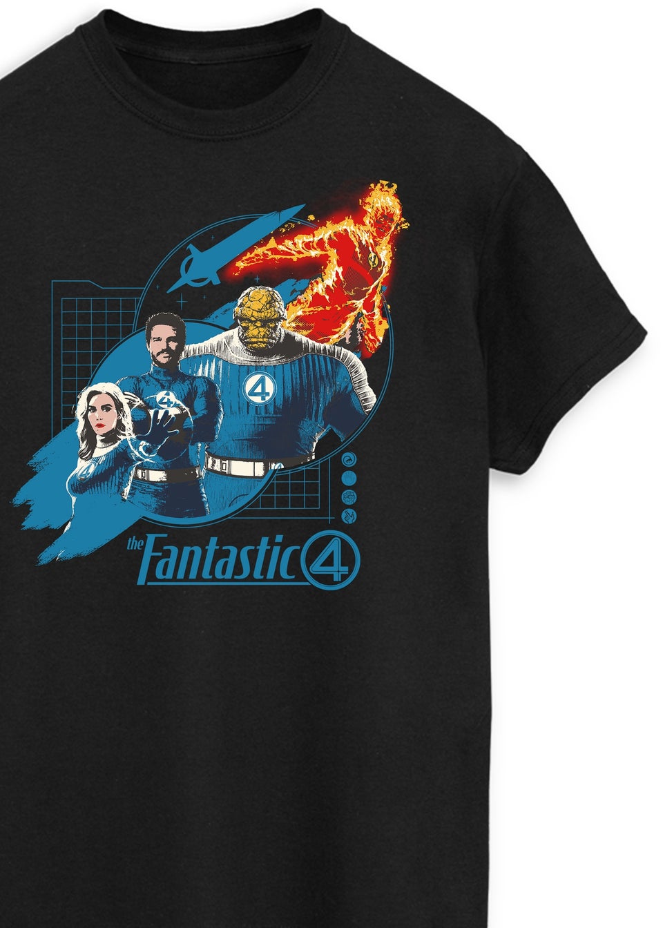 Marvel Fantastic Four Group Blue Grid Black Graphic T-Shirt
