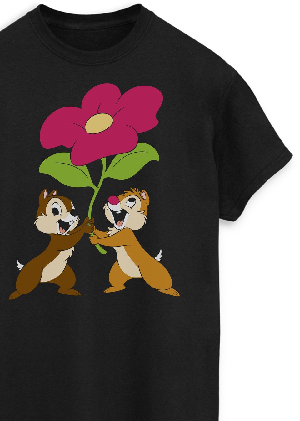 Disney Chip N Dale Flower Black Boyfriend Fit Graphic T-Shirt