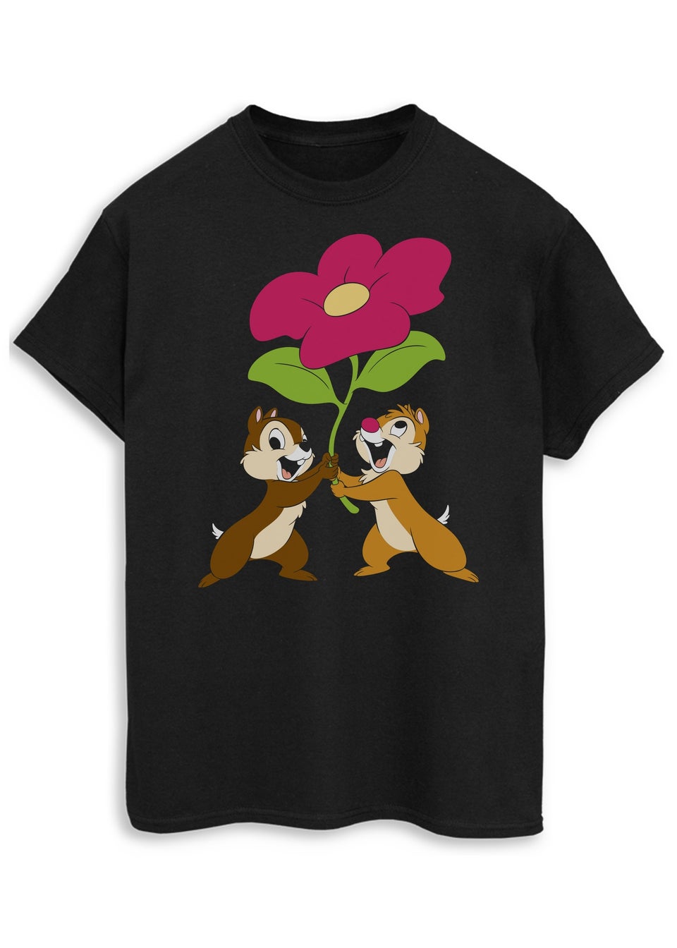 Disney Chip N Dale Flower Black Boyfriend Fit Graphic T-Shirt