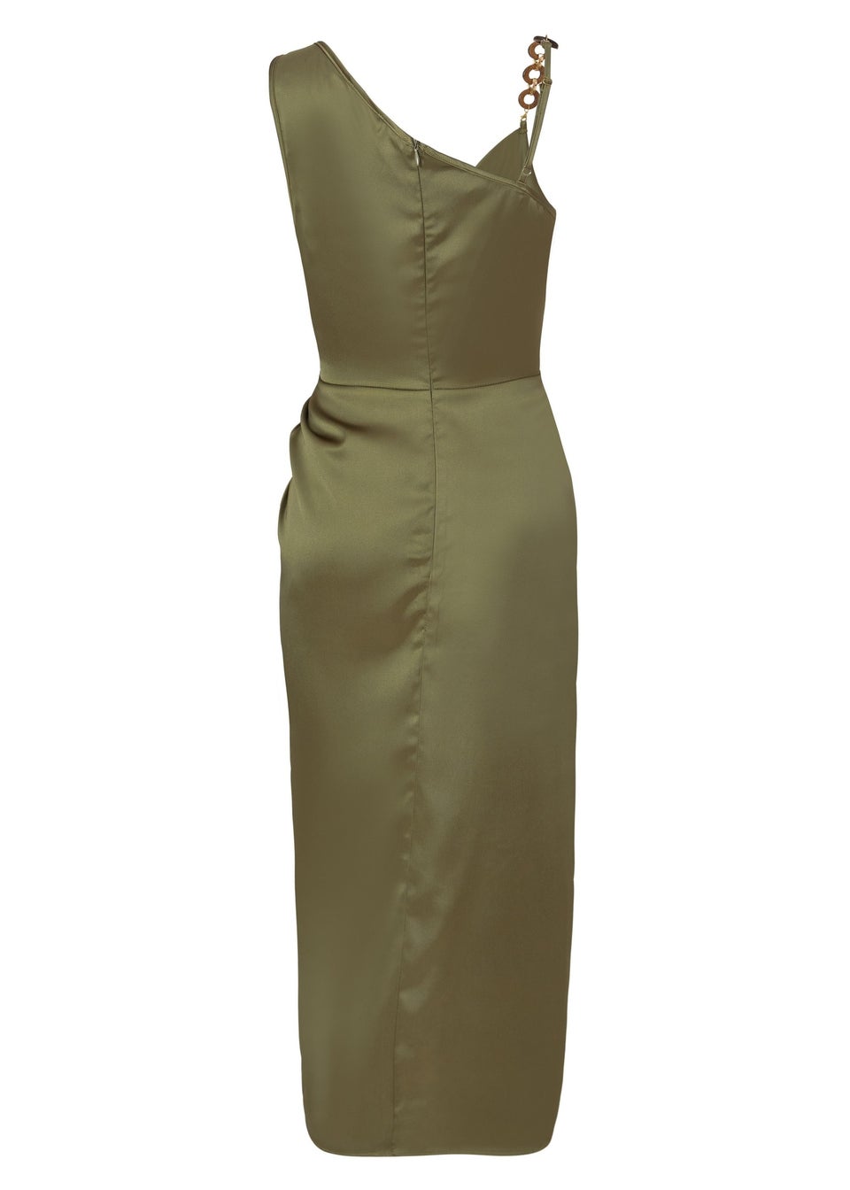 Quiz Khaki Satin Ruched Midi Dress