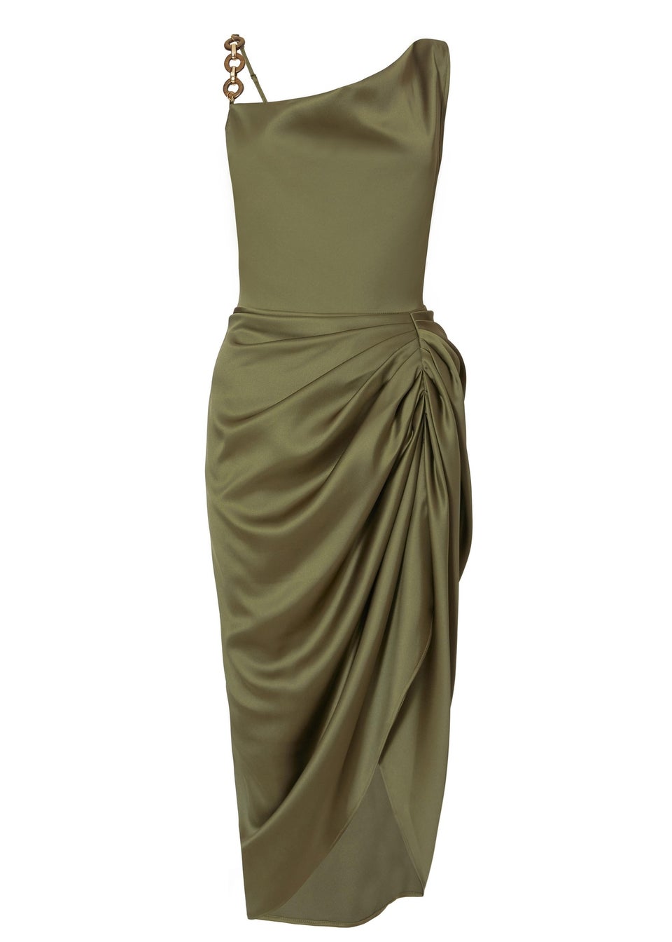 Quiz Khaki Satin Ruched Midi Dress