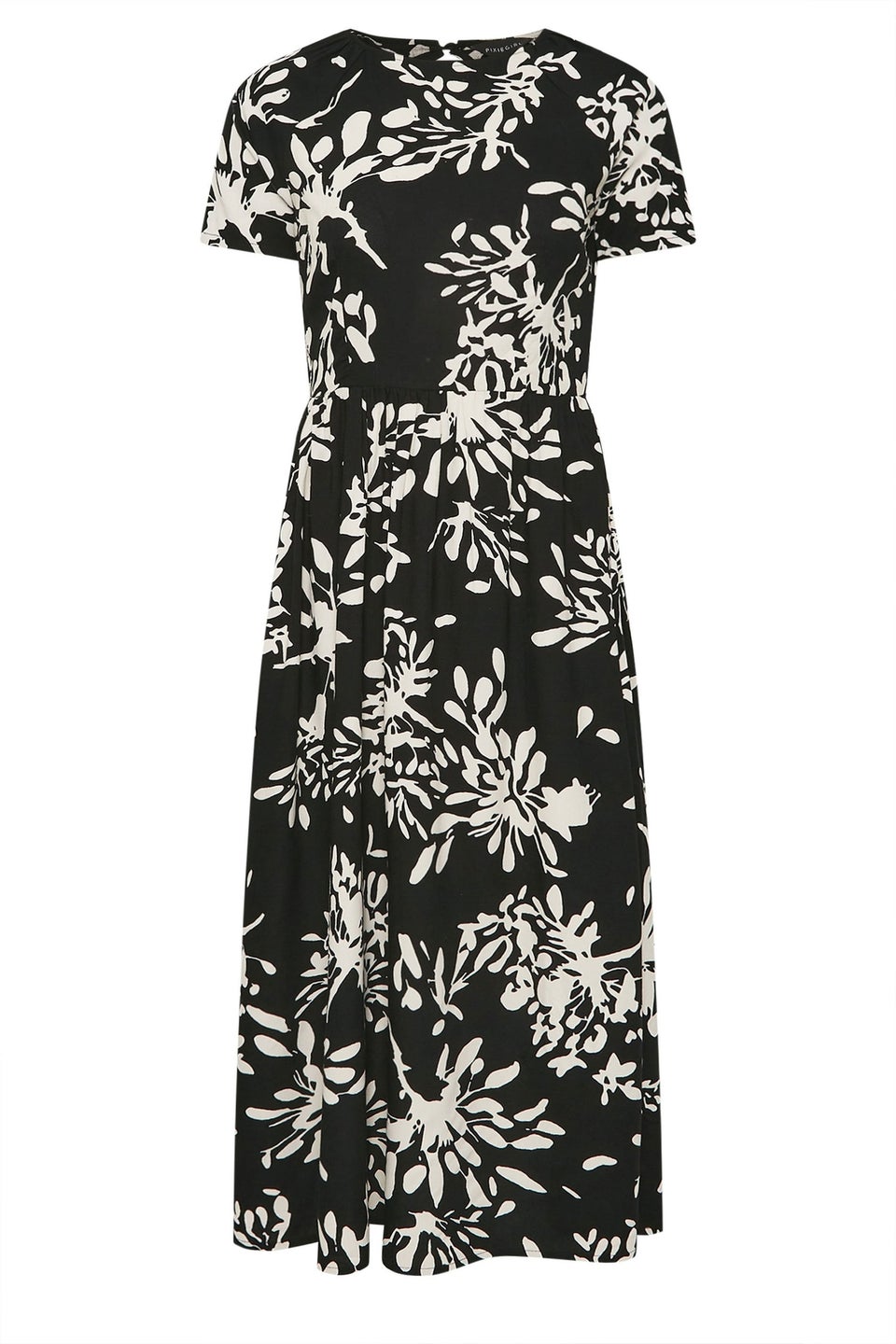 PixieGirl Petite Black Floral Print Tie Back Midaxi Dress