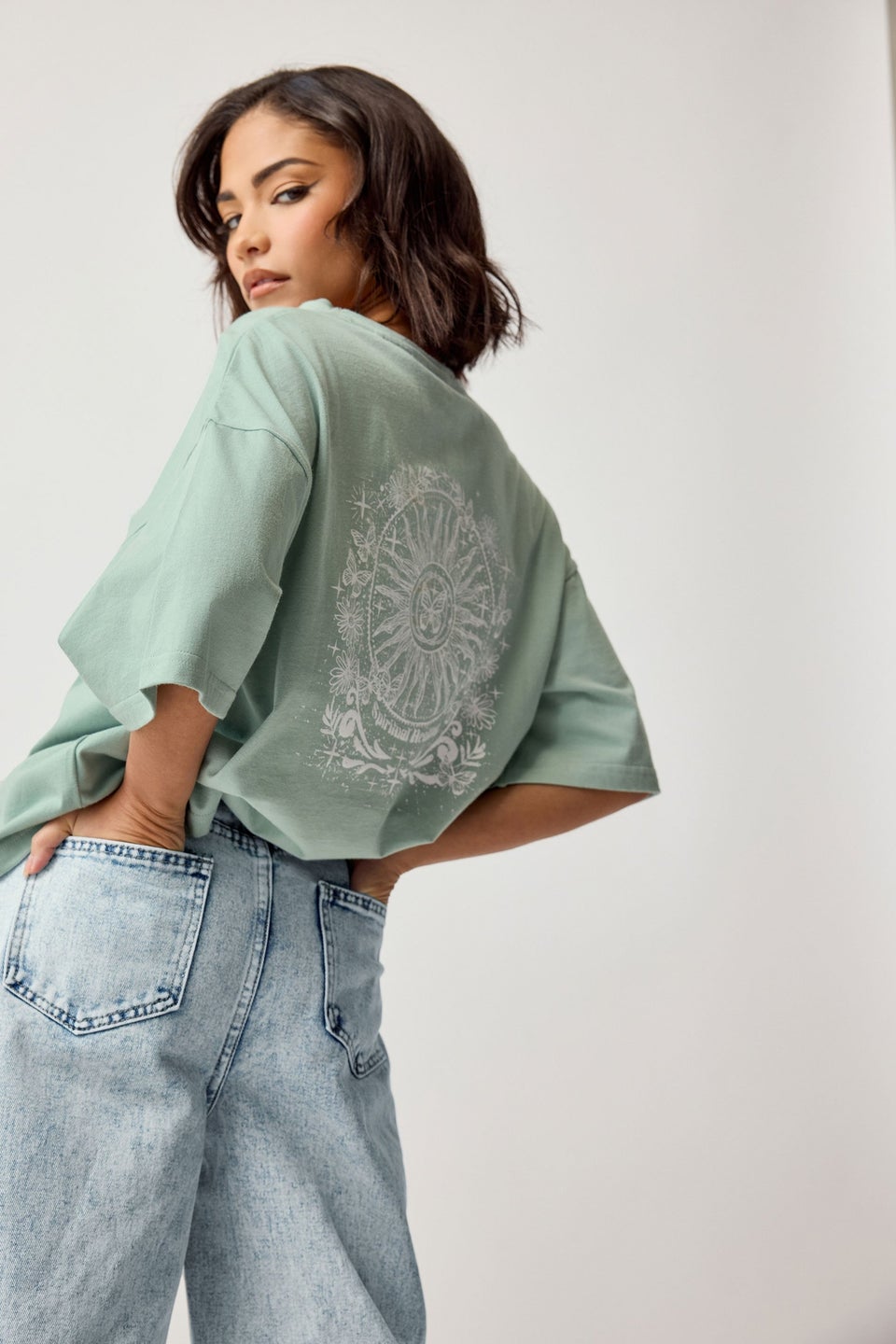 Pixiegirl Sage Green Spiritual Healing Back Graphic T-Shirt