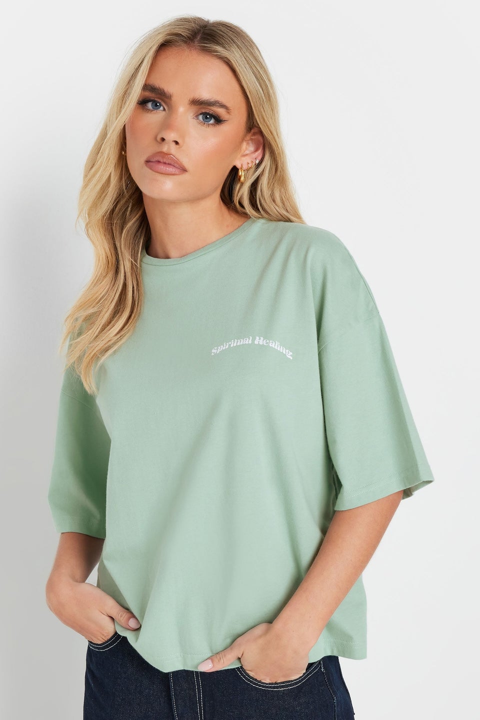 Pixiegirl Sage Green Spiritual Healing Back Graphic T-Shirt