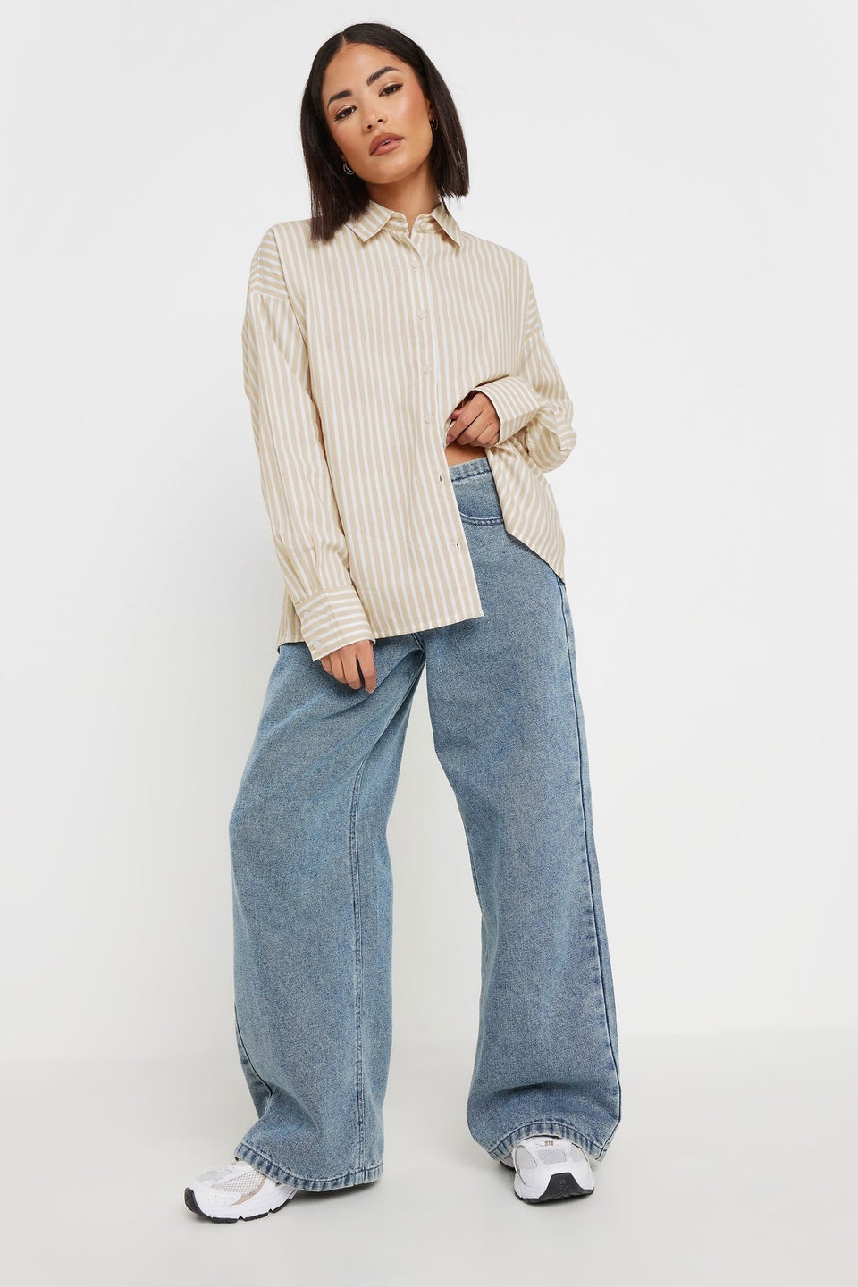 PixieGirl Petite Stone Brown Stripe Tie Back Shirt