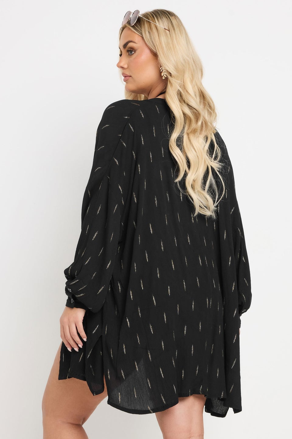 Yours Curve Black Metallic Dobby Crinkle Beach Shirt
