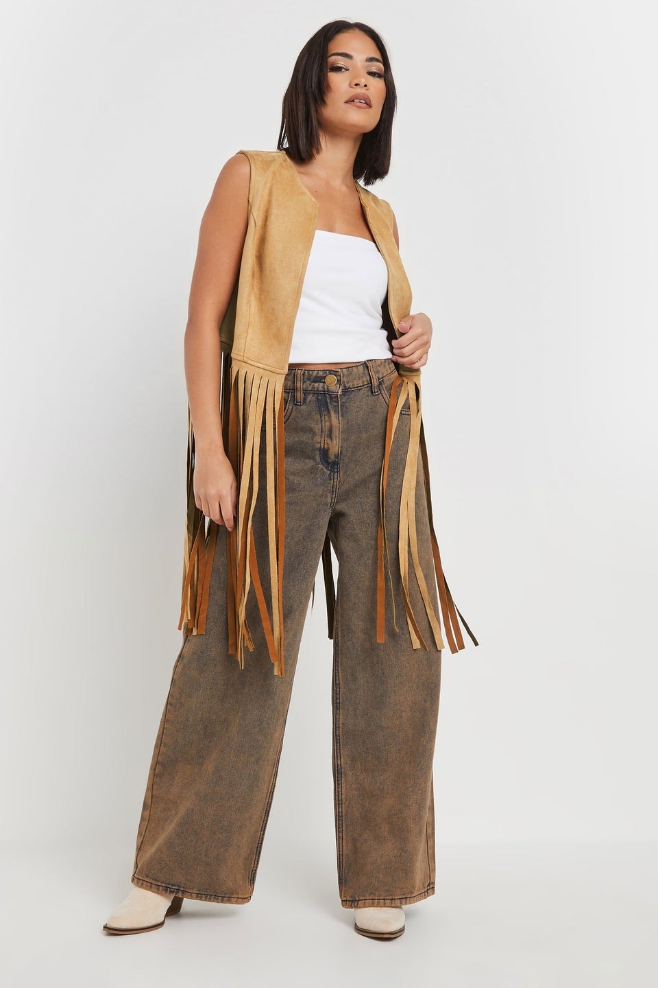 PixieGirl Petite Brown Faux Suede Tassel Waistcoat