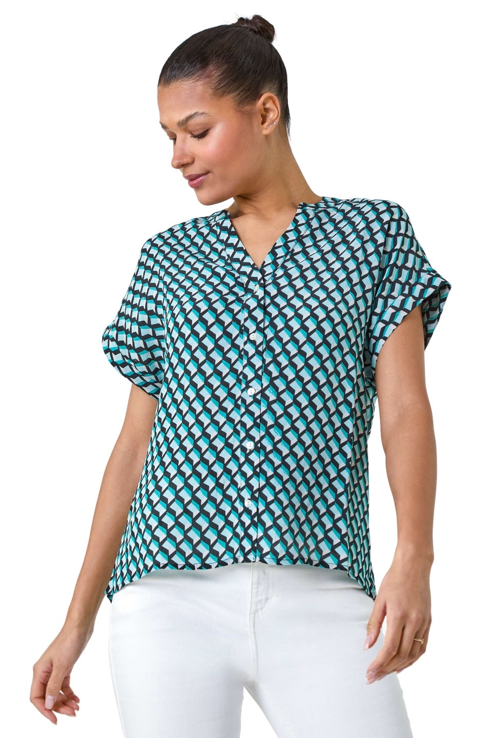 Roman Blue Geometric Print Relaxed Shirt