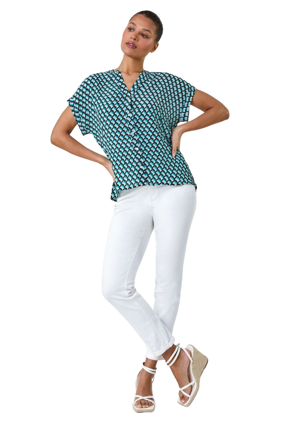 Roman Blue Geometric Print Relaxed Shirt