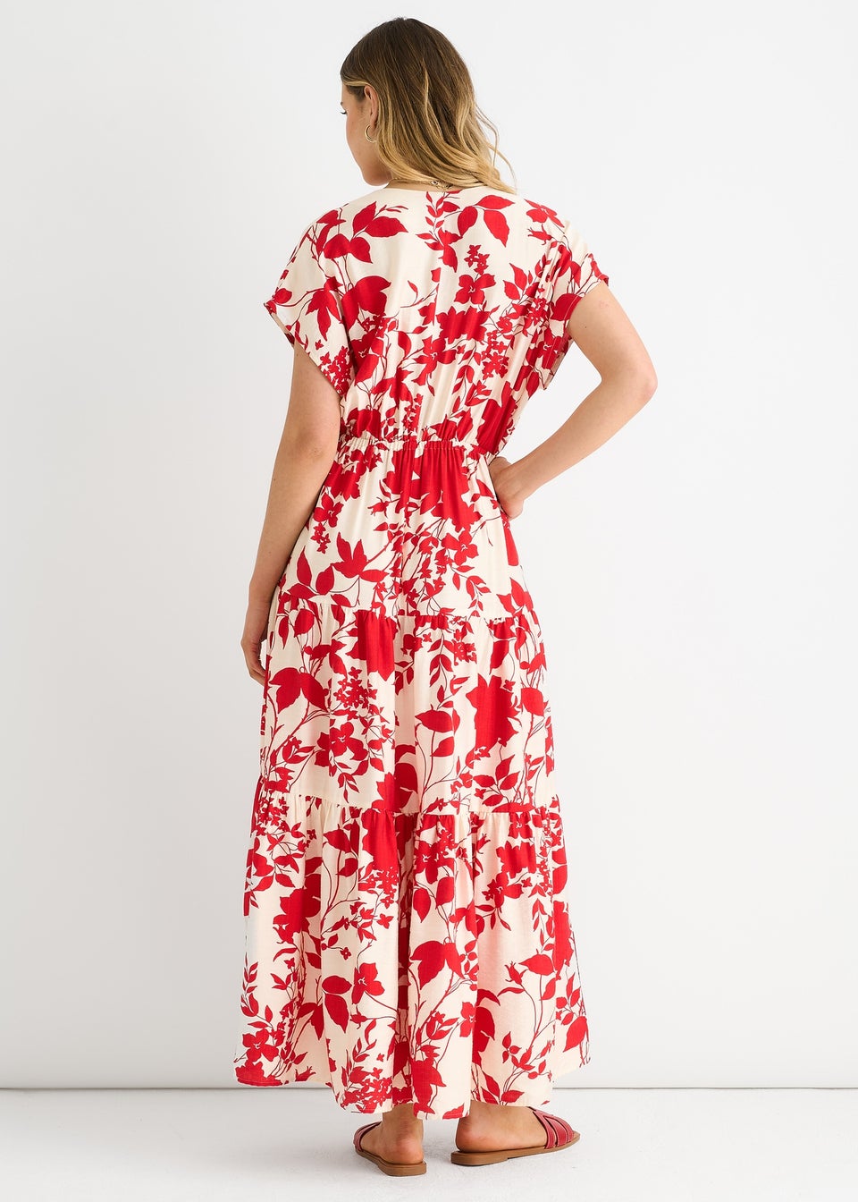 Gini London Red Floral Elastic Waist Maxi Dress