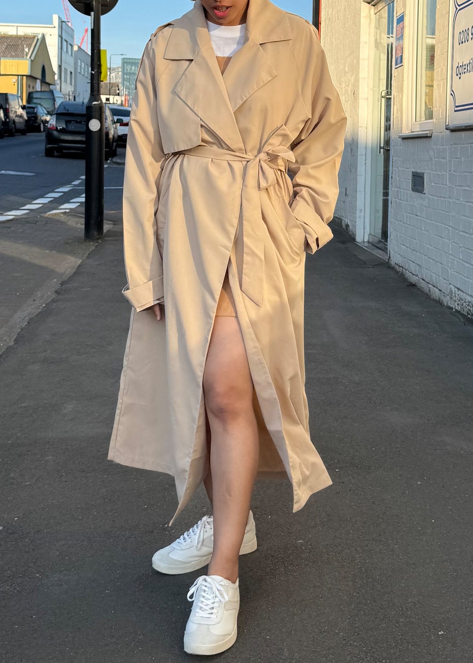 Gini London Beige Tall Woven Oversized Trench Coat