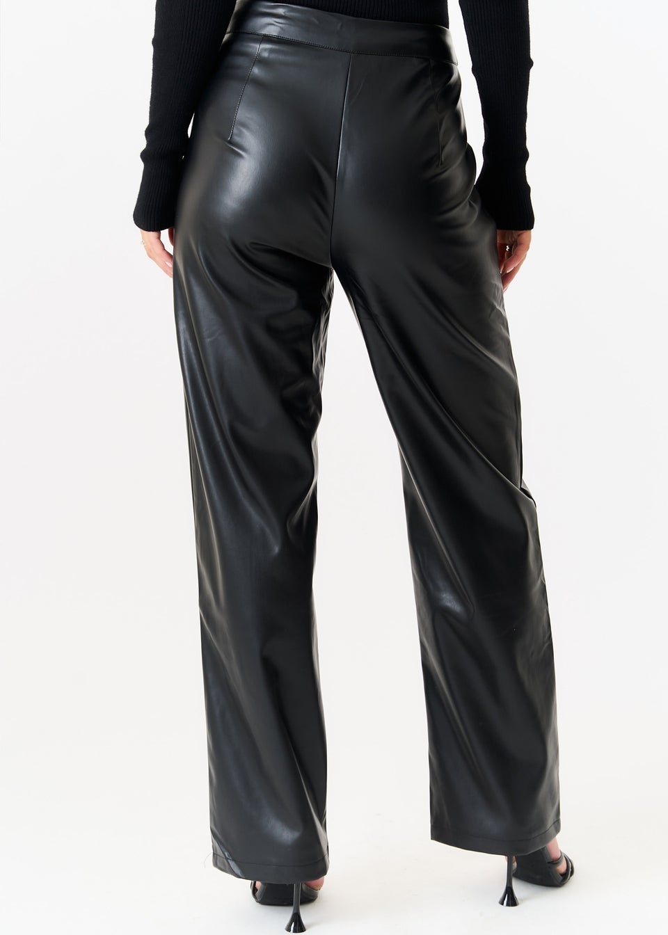 Gini London Black Faux Leather Wide Leg Trousers