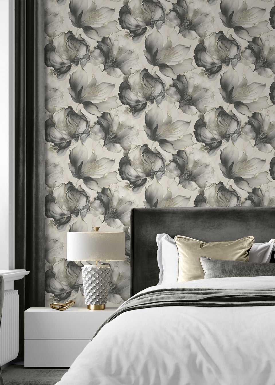 Muriva Elysian Floral Black & Gold