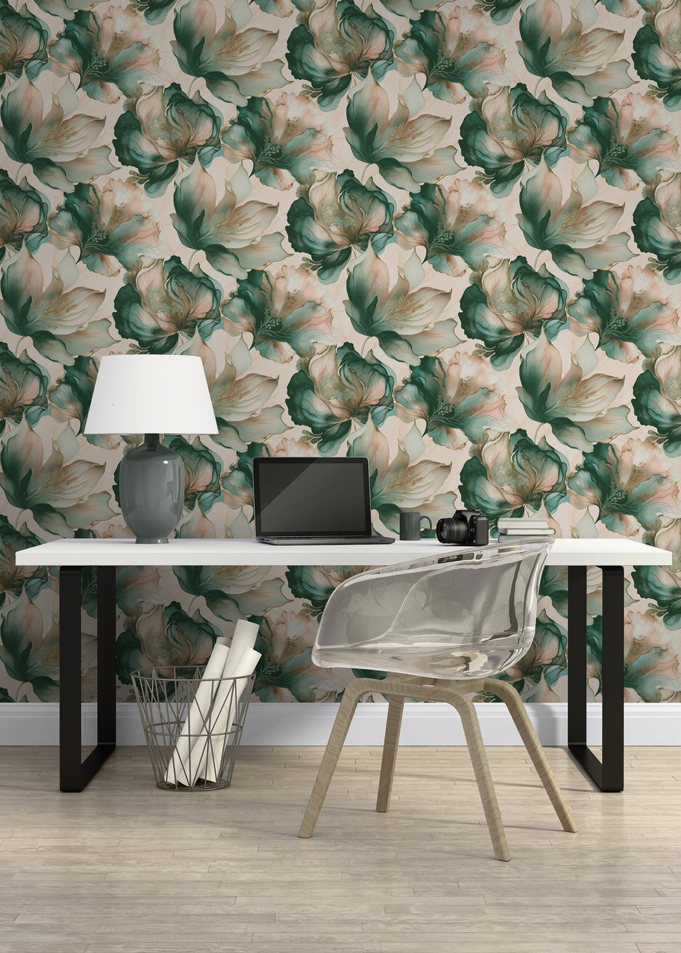 Muriva Elysian Floral Coral & Teal