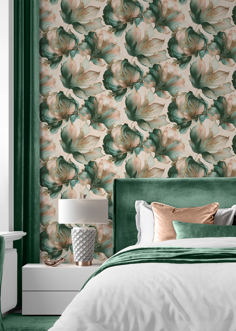 Muriva Elysian Floral Coral & Teal