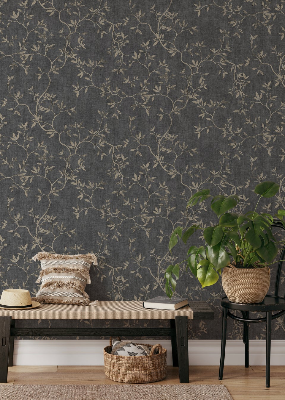 Darcy James Japandi Leaf Charcoal & Gold