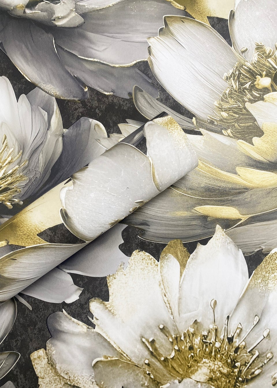 Muriva Aminah Floral Charcoal & Gold