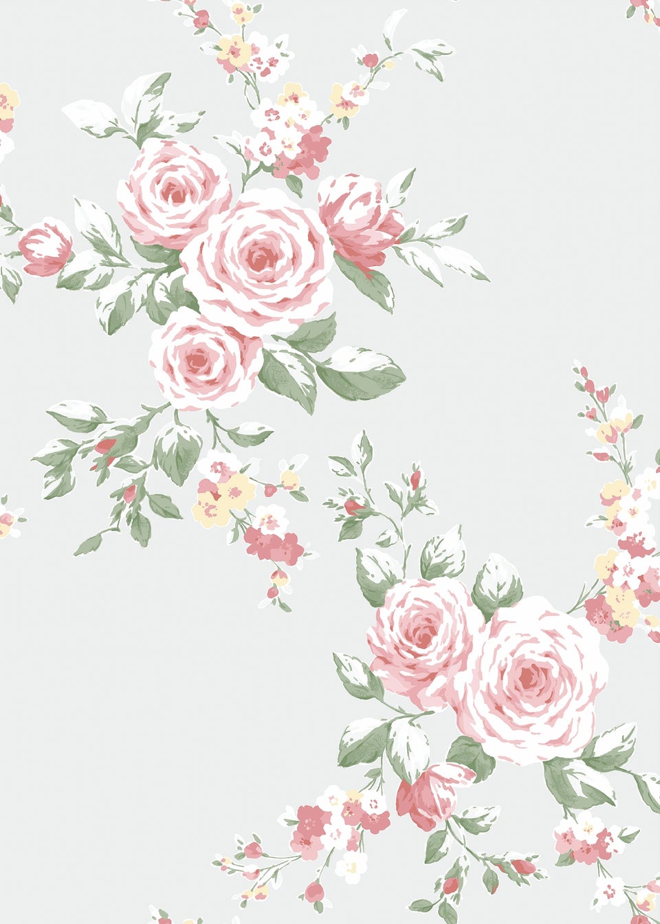 Catherine Lansfield Canterbury Floral Soft Grey & Red