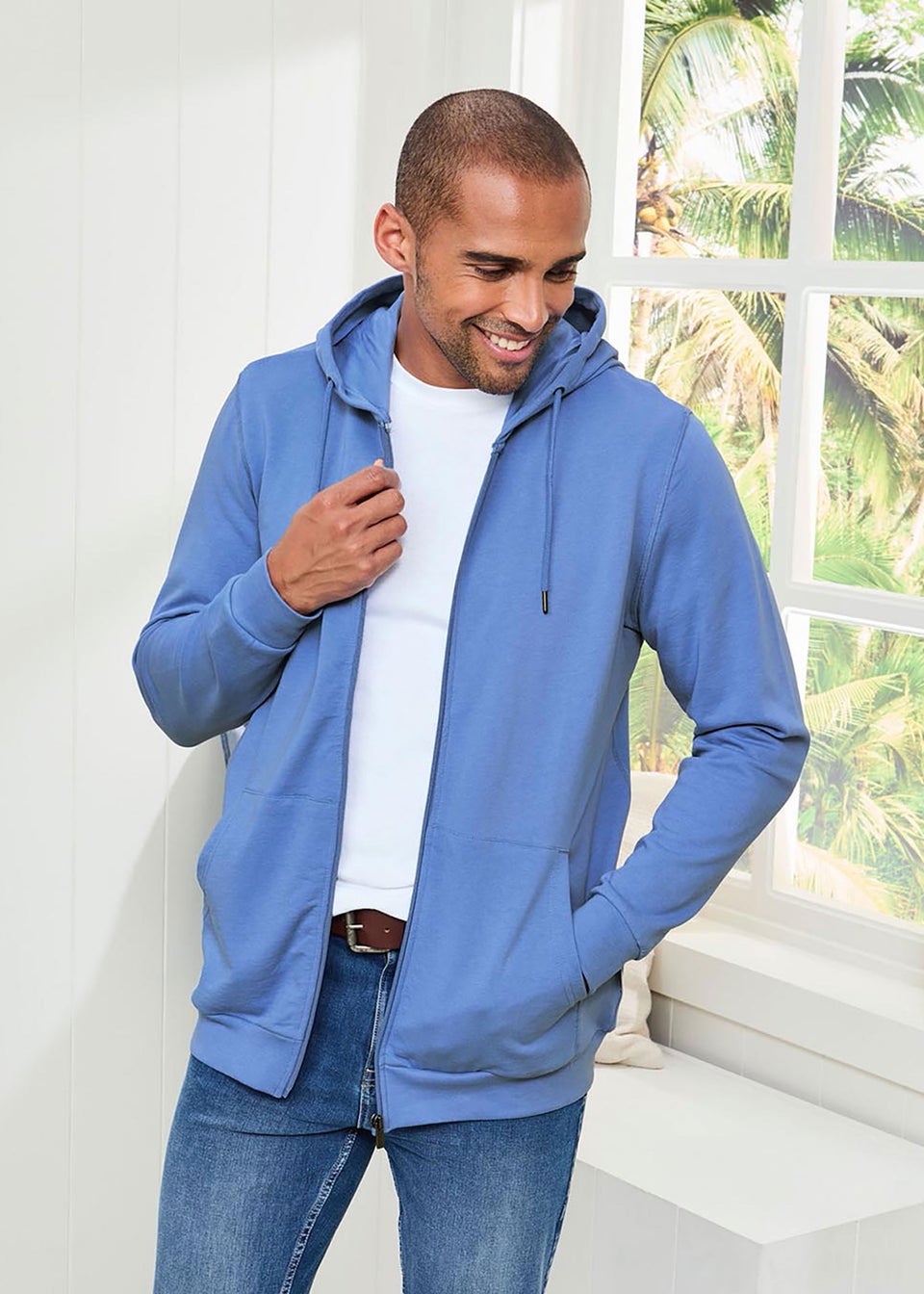 Cotton Traders Blue Iris Cotton Hooded Zip Through Sweat