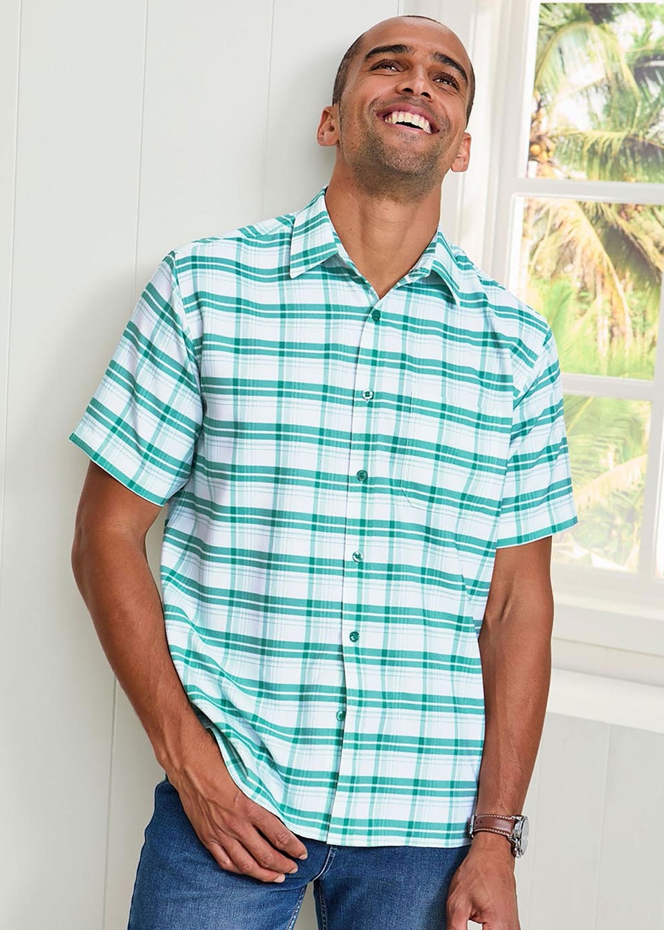 Cotton Traders Aqua Haze Short Sleeve Soft Touch Yarn-Dyed Shirt