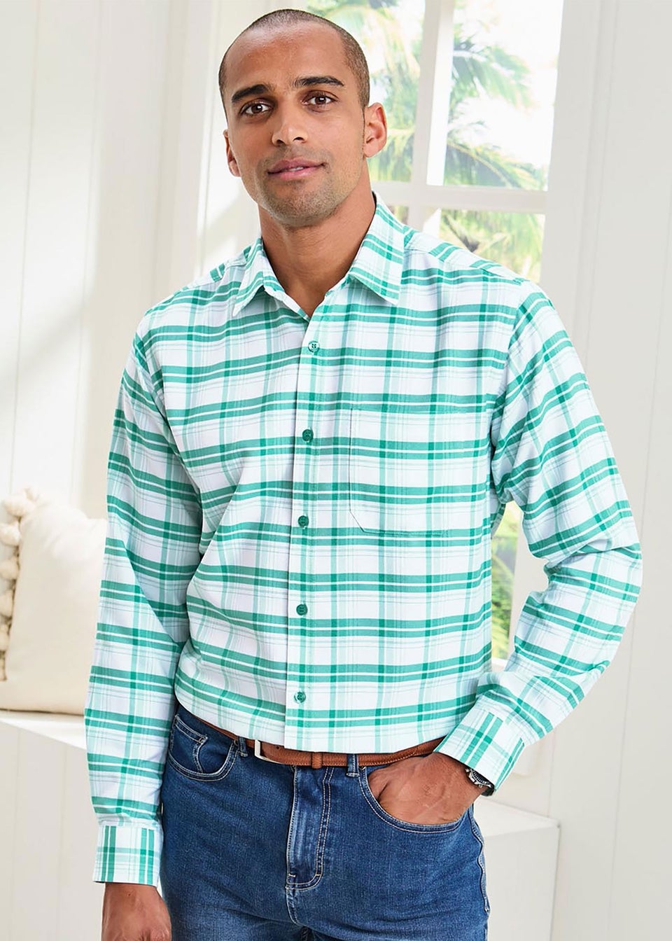 Cotton Traders Aqua Haze Long Sleeve Soft Touch Yarn-Dyed Shirt