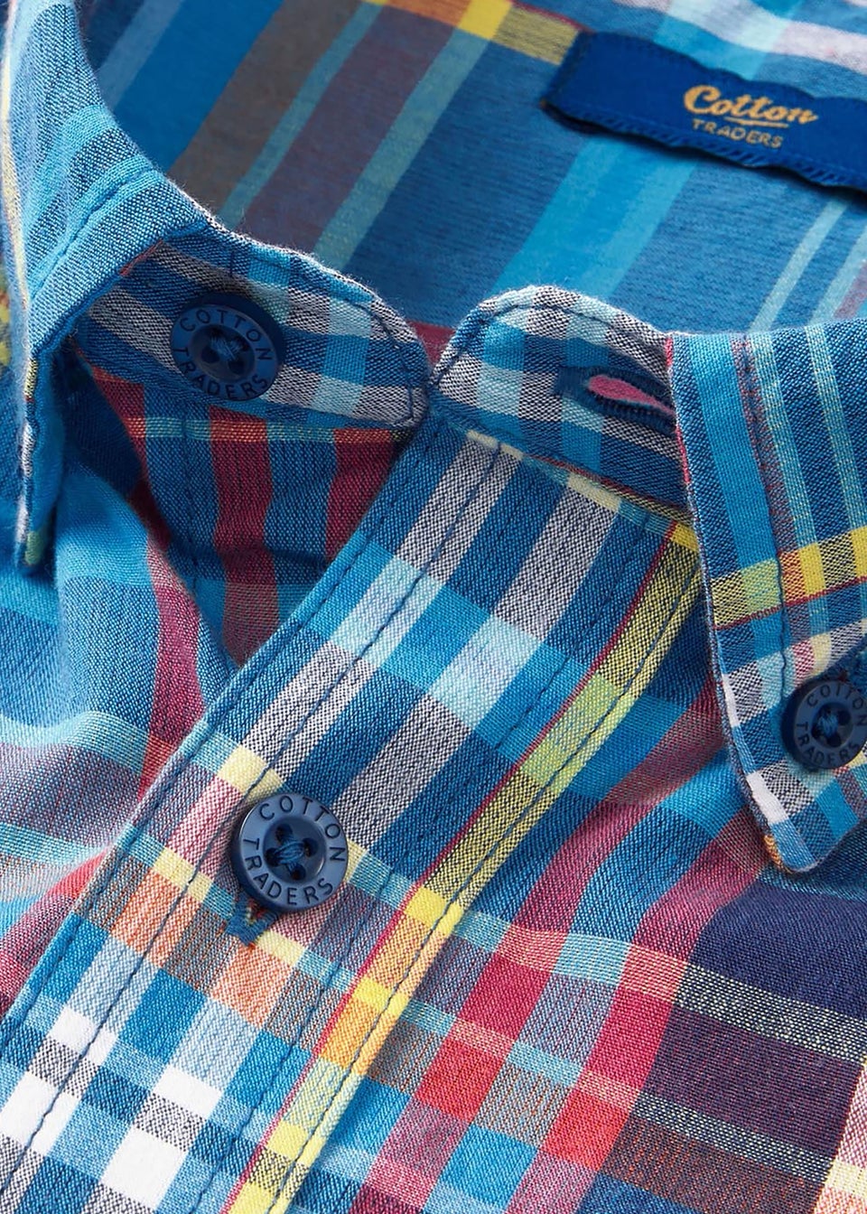 Cotton Traders Blue Short Sleeve Casual Check Shirt