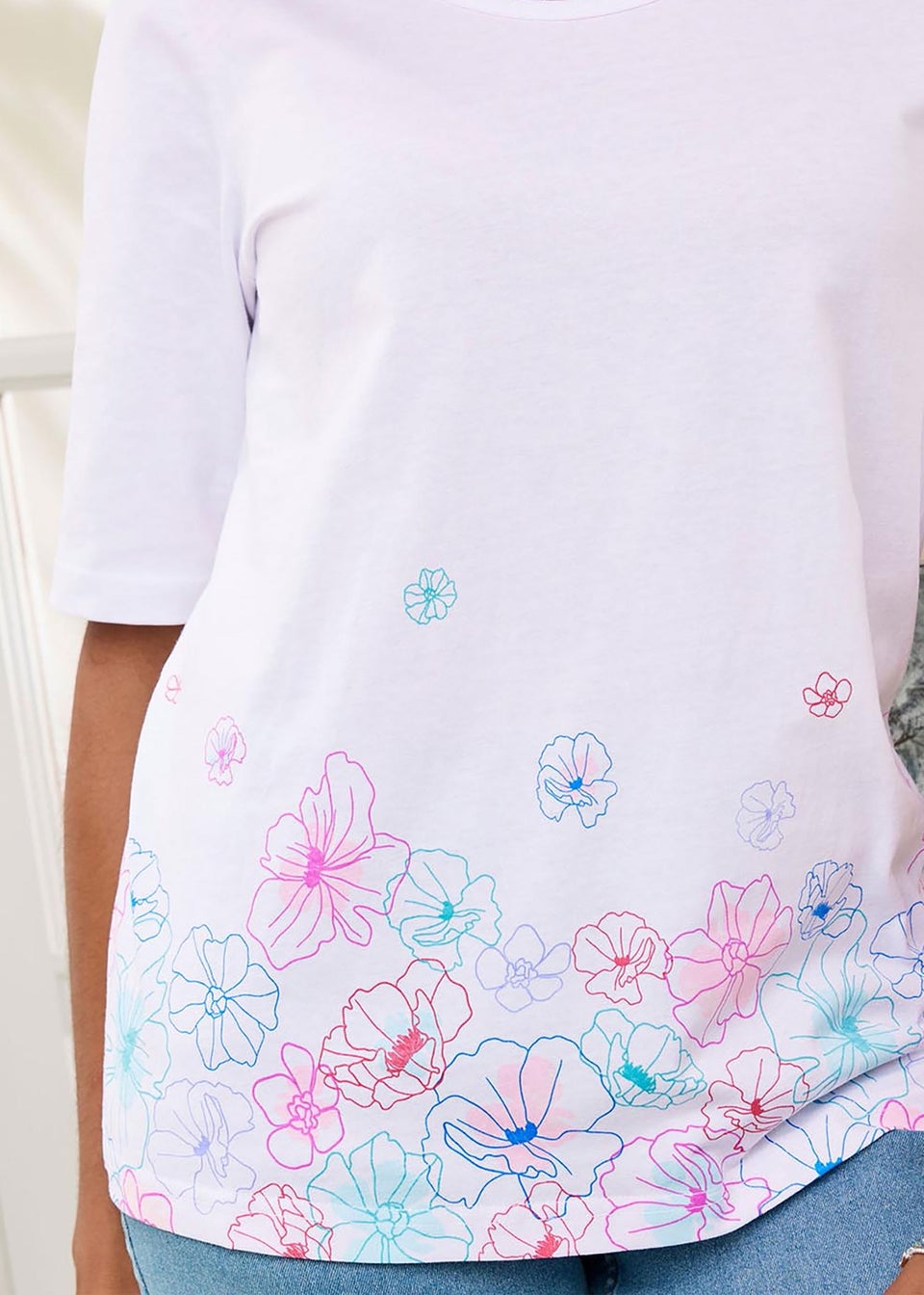 Cotton Traders Warm Cream 1/2 Sleeve Scoop Neck Printed Top