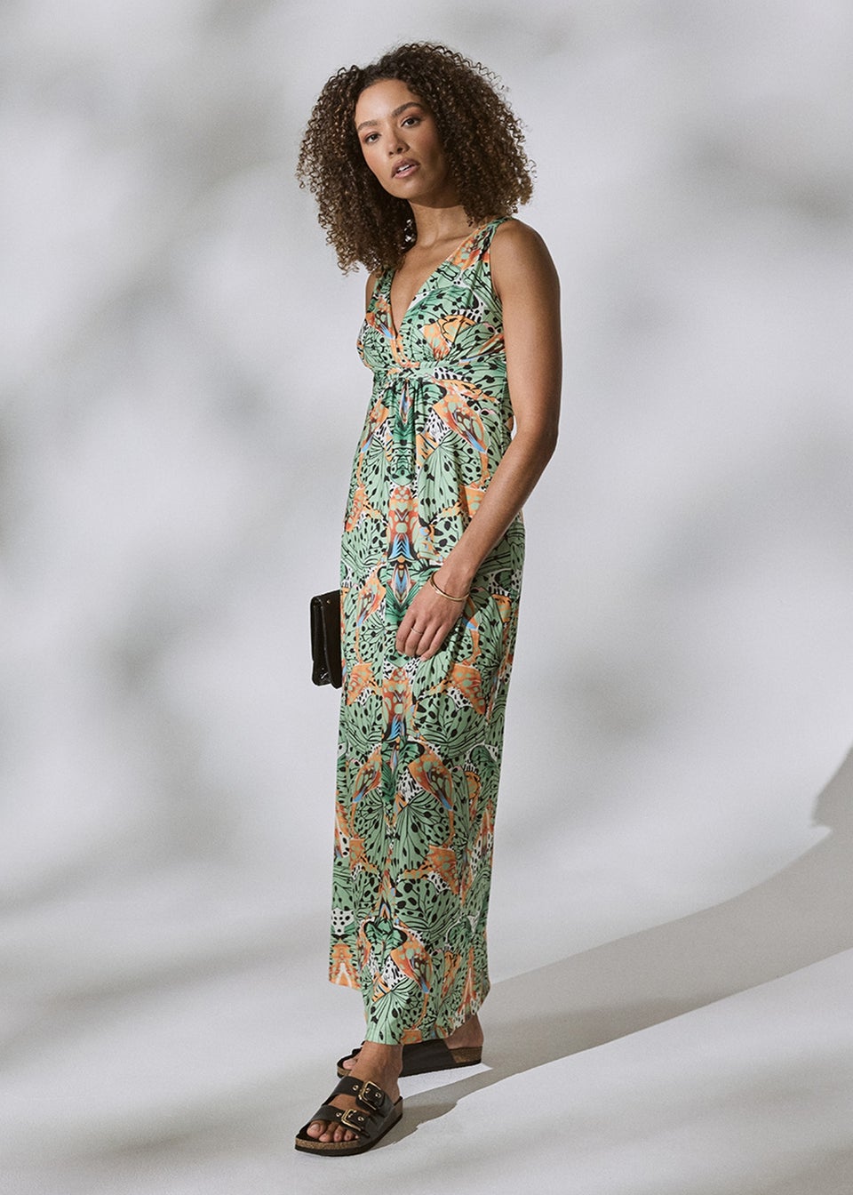 Izabel London Green Butterfly Print V-Neck Empire Maxi Dress